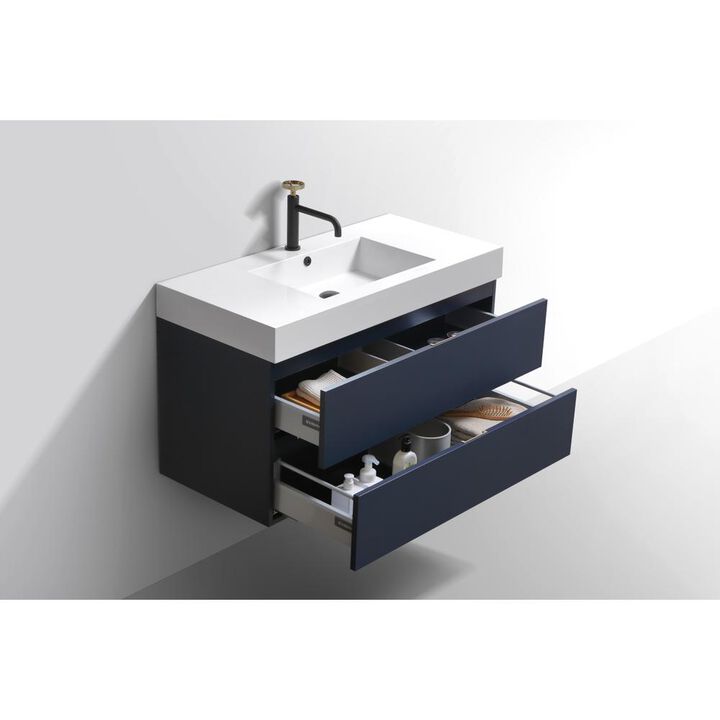 Kubebath Bliss 40 Blue  Wall Mount Modern Bathroom Vanity