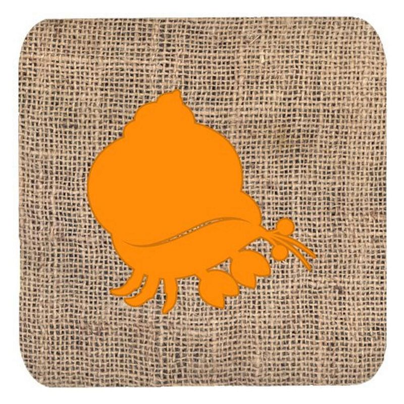 Caroline's Treasures BB1102-BL-OR-FC Hermit Crab Burlap and Orange Foam Coasters (Set of 4), 3.5 H x 3.5 W, Multicolor