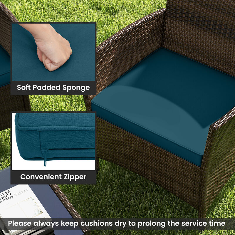 4 Piece Patio Rattan Conversation Set with Cozy Seat Cushions