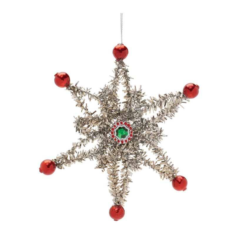 Set of 12 Jeweled Tinsel Snowflake Ornaments for Holiday Tree or Garland Decor