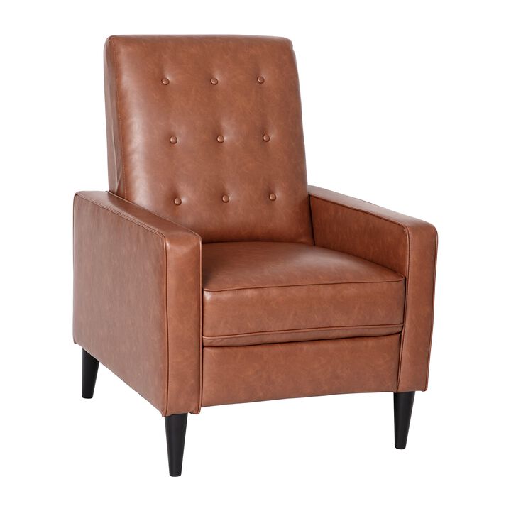Flash Furniture Ezra Ezra Pushback Recliner - Mid-Century Modern Cognac Brown LeatherSoft Upholstery - Button Tufted Back - Residential & Commercial Use