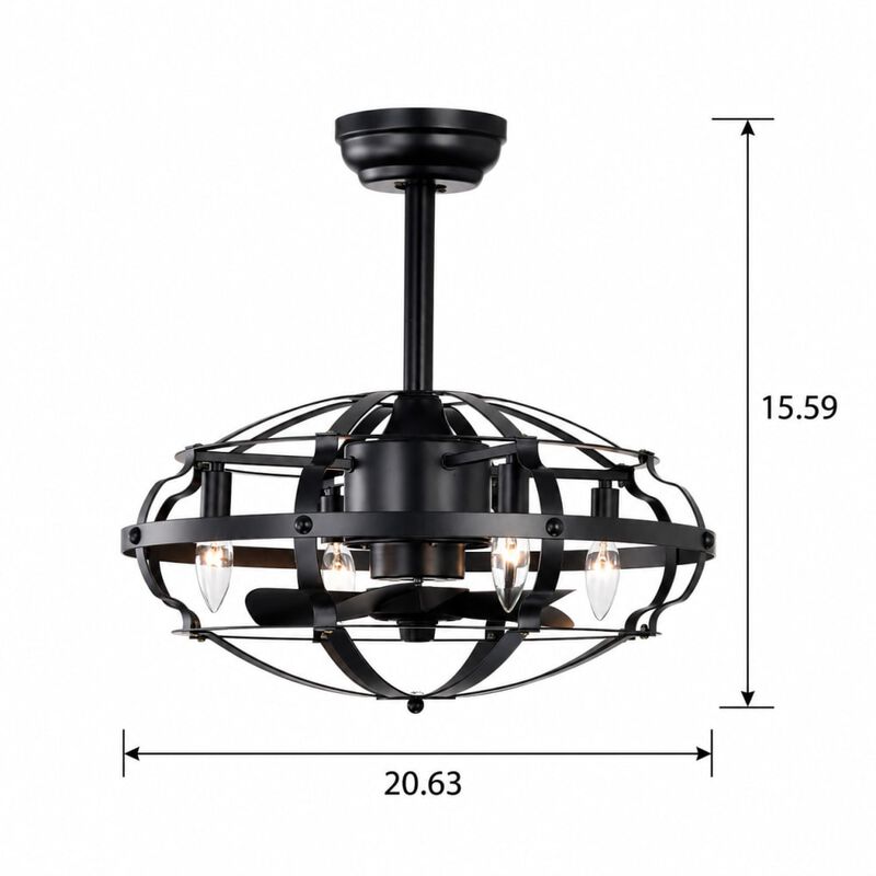 ELEMENT ACE 20.63 Inch Caged Ceiling Fan with Lights, Reversible Silent Fan for Farmhouse, Bedroom, Living Room, Bulbs Not Included image number 1