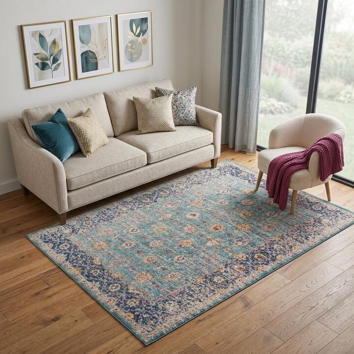 HomeRoots Floral Distressed Area Rug
