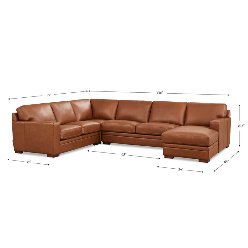 Dillon Top Grain Leather U-Shaped Sectional with Right Chaise
