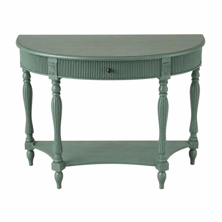 GOODSILO Solid Wood Half Moon Console Table with Drawer and Open Shelf, Fluted Vintage Curved Entryway Table for Narrow Hallway Living Room Foyer