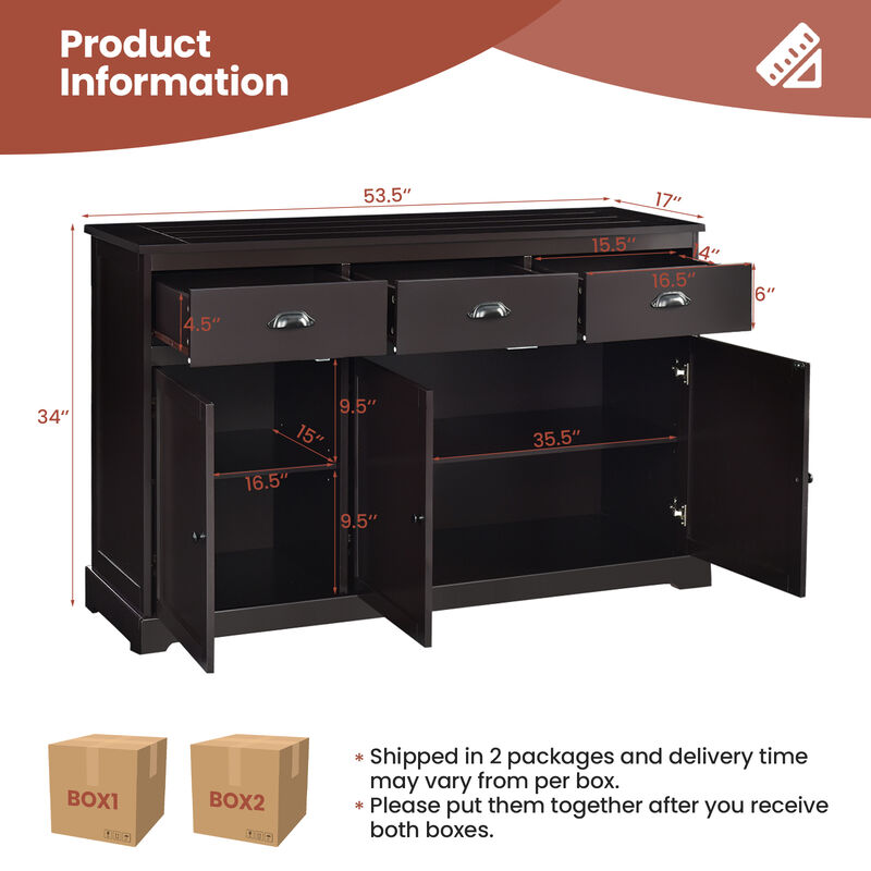 3 Drawers Sideboard Buffet Storage with Adjustable Shelves