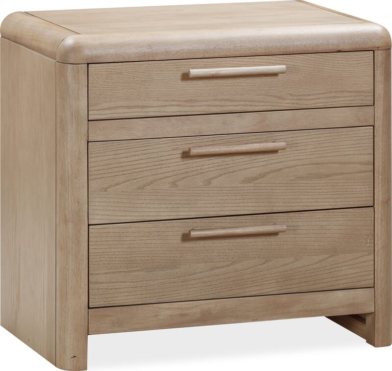 Furano Three Drawer Ash Wood Nightstand in Ginger