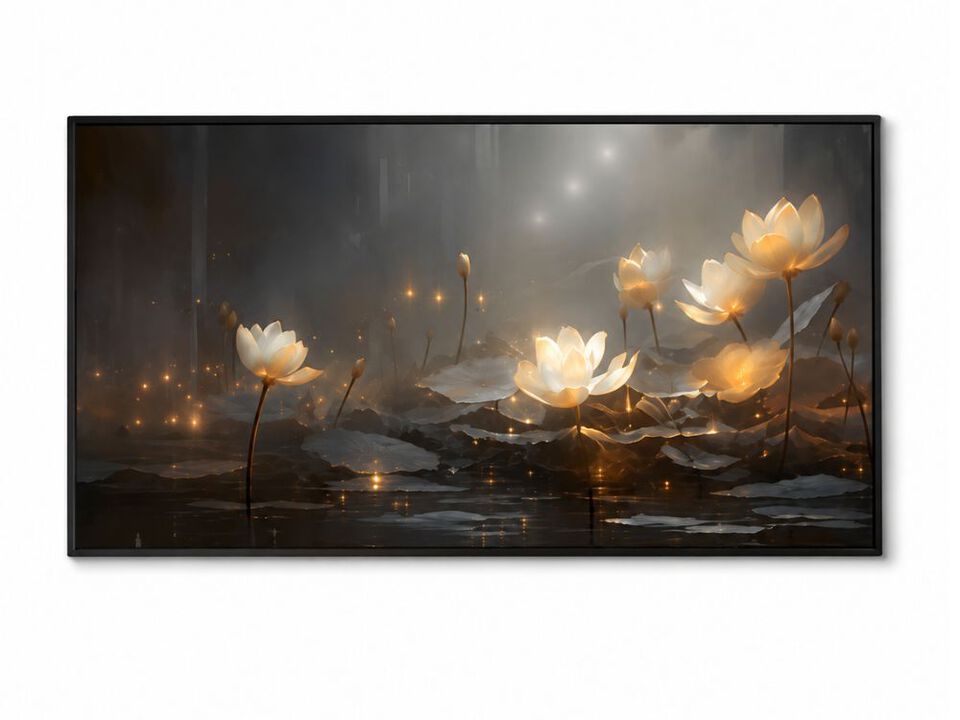 Flower Wall Decor Living Modern 24 X 48 Inch Gold White Art Floral Large Black