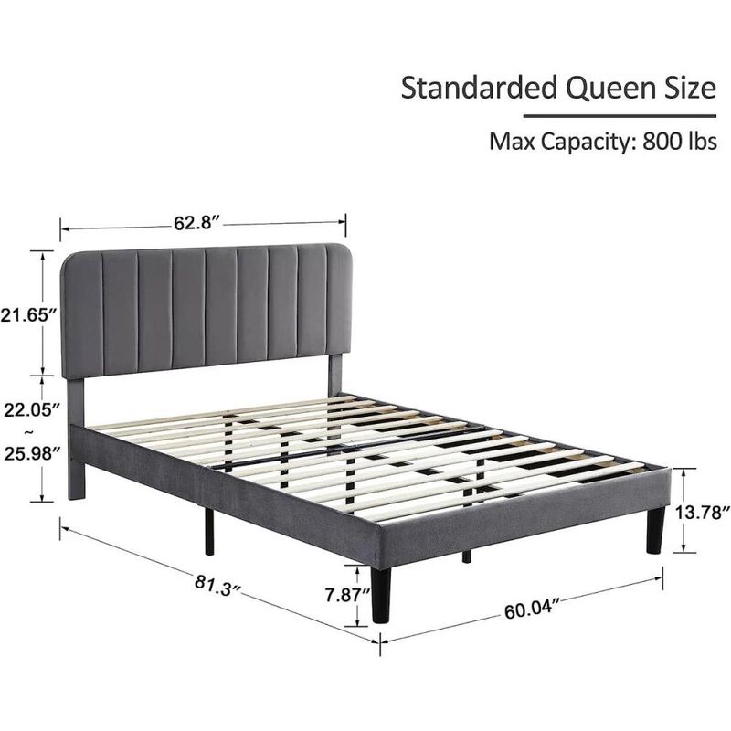 Hivvago Queen size Upholstered Platform Bed Frame with Headboard