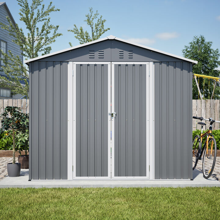 8 x 12 FT Outdoor Storage Shed, Large Metal Tool Storage with Aluminium Frame and Lockable Doors