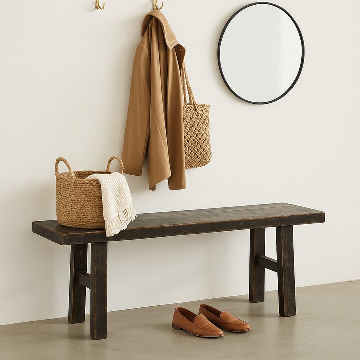 Vintage Reclaimed Wood Bench in Distressed Black