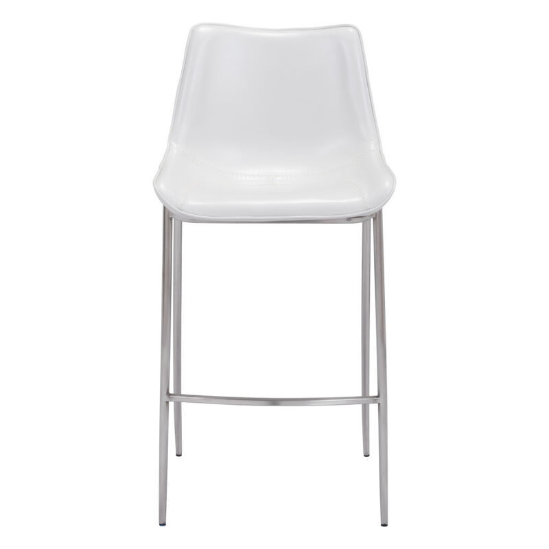 Hivvago Set of Two 30 Inch White And Silver Steel Low Back Bar Height Bar Chairs
