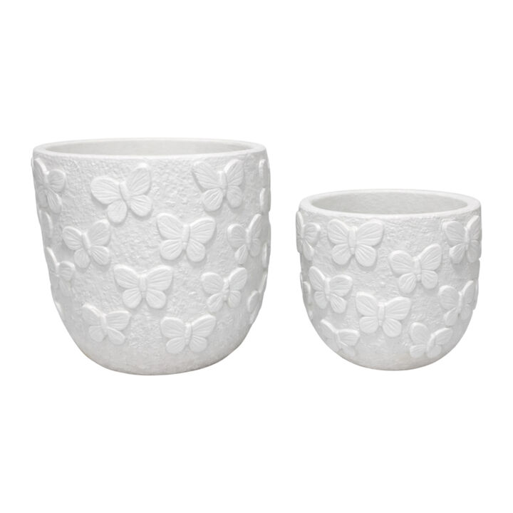S/2 6/8" Butterflies On Planters, White