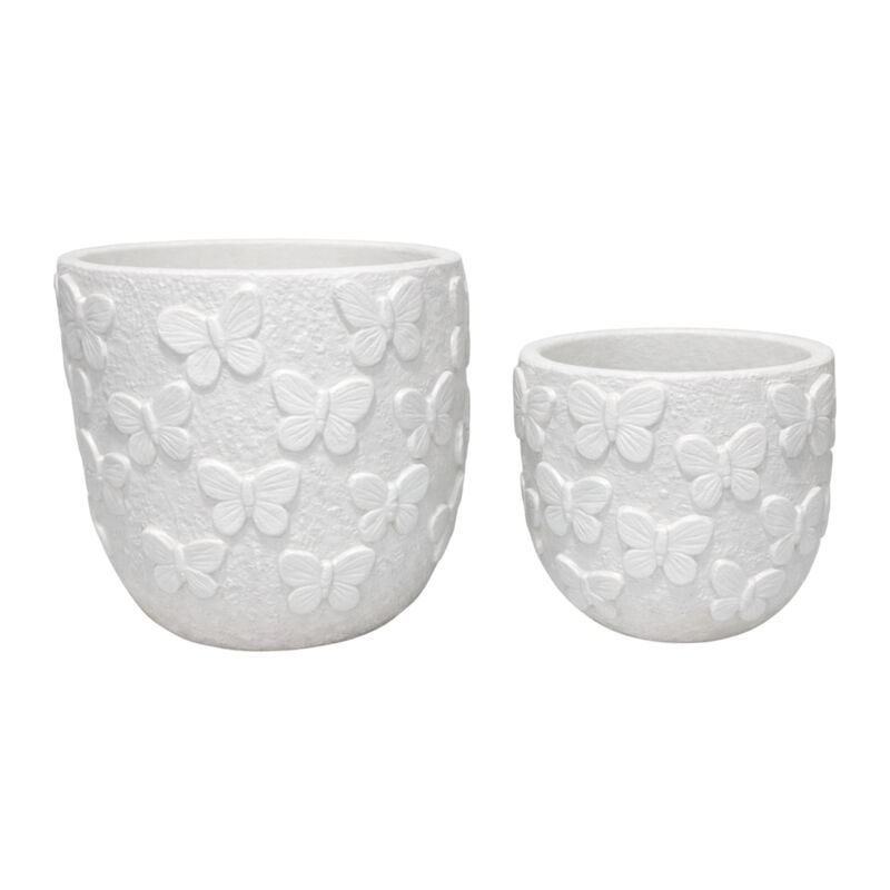 S/2 6/8" Butterflies On Planters, White image number 0