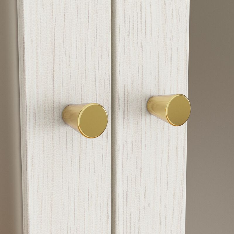 FUFU&GAGA Modern White Food Pantry Cabinet with Adjustable Shelves and Lockable Drawers (31.5" W x 70.9" H x 15.7" D), Wood Grain Finish with Brass Pull Handles