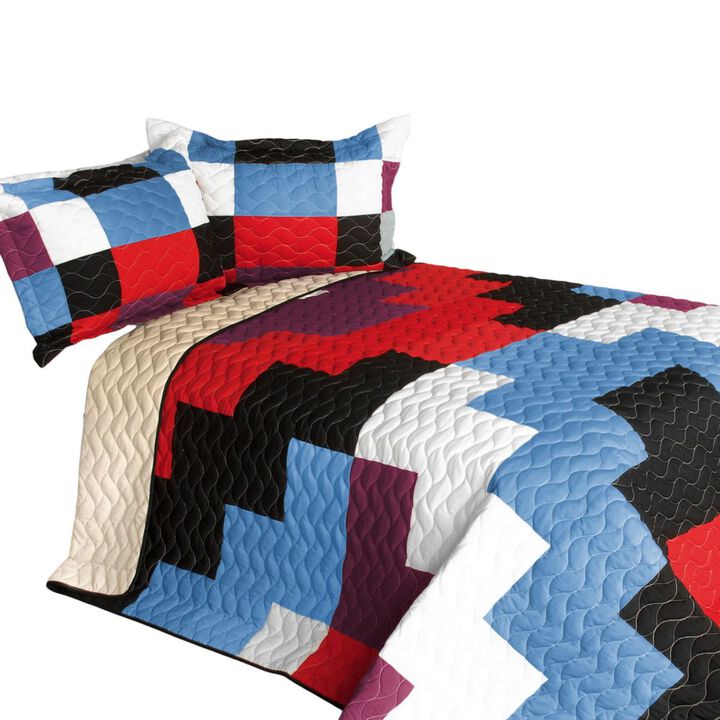 Vermicelli Quilted Patchwork Bedding Set Queen Size Shinning Decorative Design