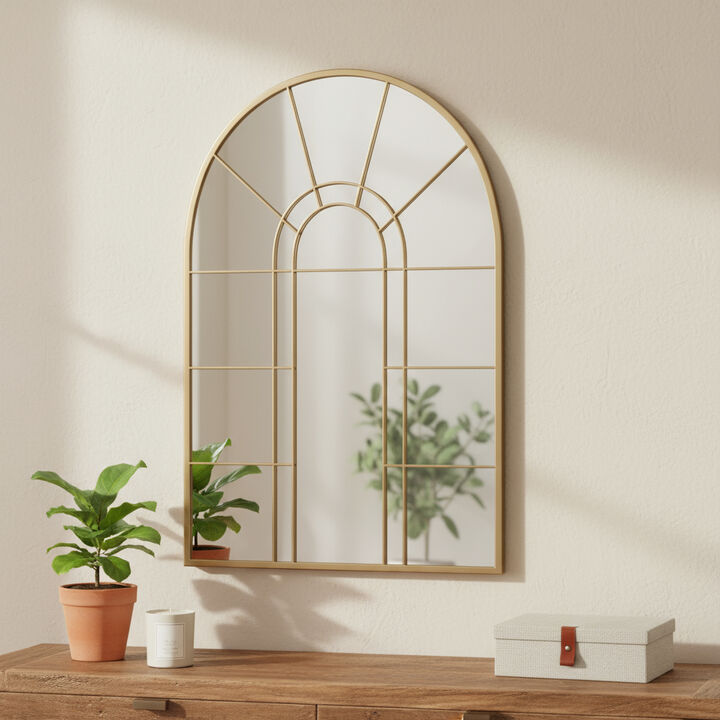 HomeRoots 41" Gold Arch Metal Window Pane Framed Accent Mirror