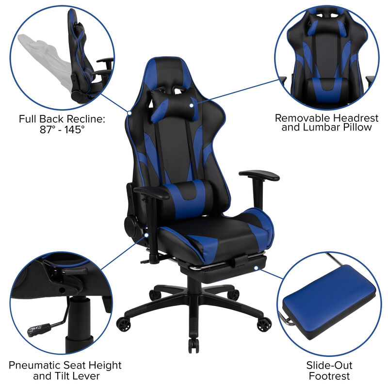 X30 Gaming Chair Racing Office Ergonomic Computer Chair with Reclining Back and Slide-Out Footrest in   LeatherSoft image number 3