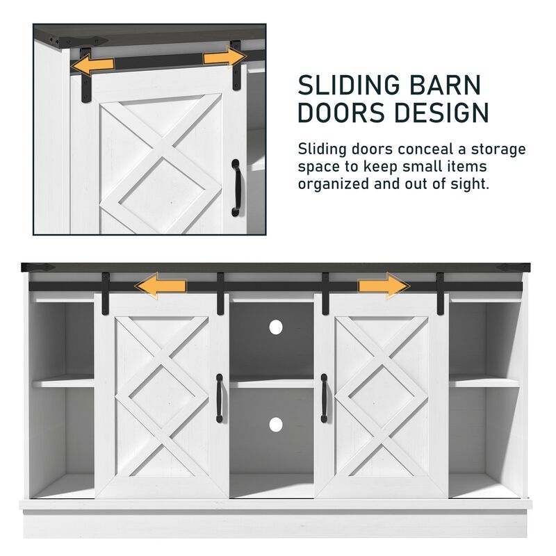Mondawe Farmhouse 58 Inch TV Stand,Living Room Wooden Media TV Console