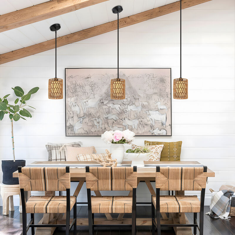 15" Modern Boho Rattan Mini Pendant Light image number 8