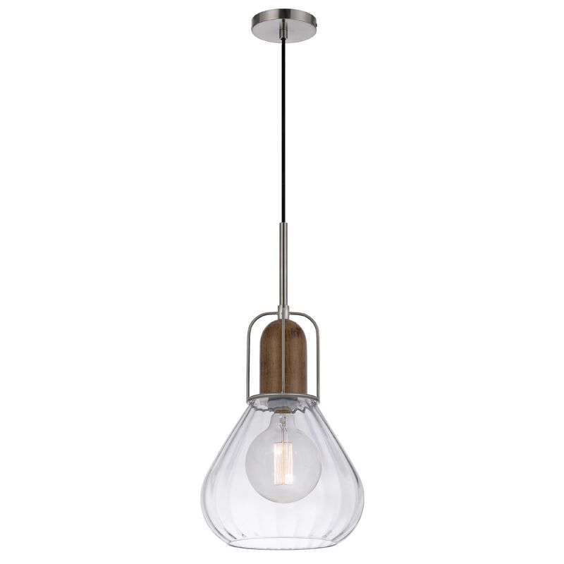 Pendant Light, Adjustable Height, Hand Blown Glass, Wood Accent, Silver image number 2