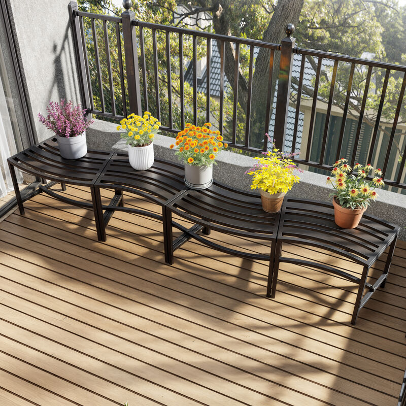 FUFU&GAGA Set of 4 Outdoor Fire Pit Benches &ndash; Black Iron Frame Patio Conversation Chairs, Weather-Resistant Slatted Seats, Stationary Seating for Garden & Backyard, (15.7 in. H x 23.9 in. W x 13.5 in. D), Black