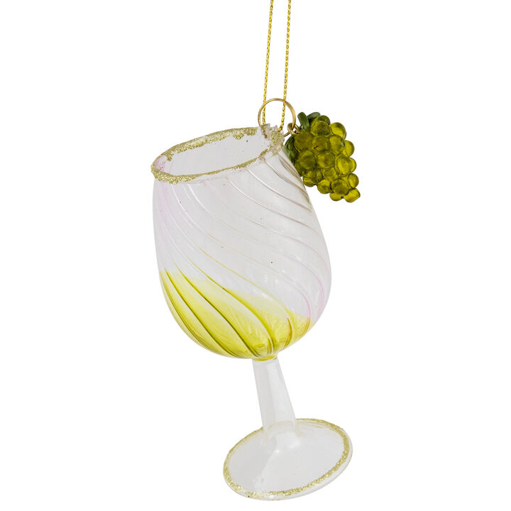4.25" Yellow Wine Glittered Glass Christmas Ornament