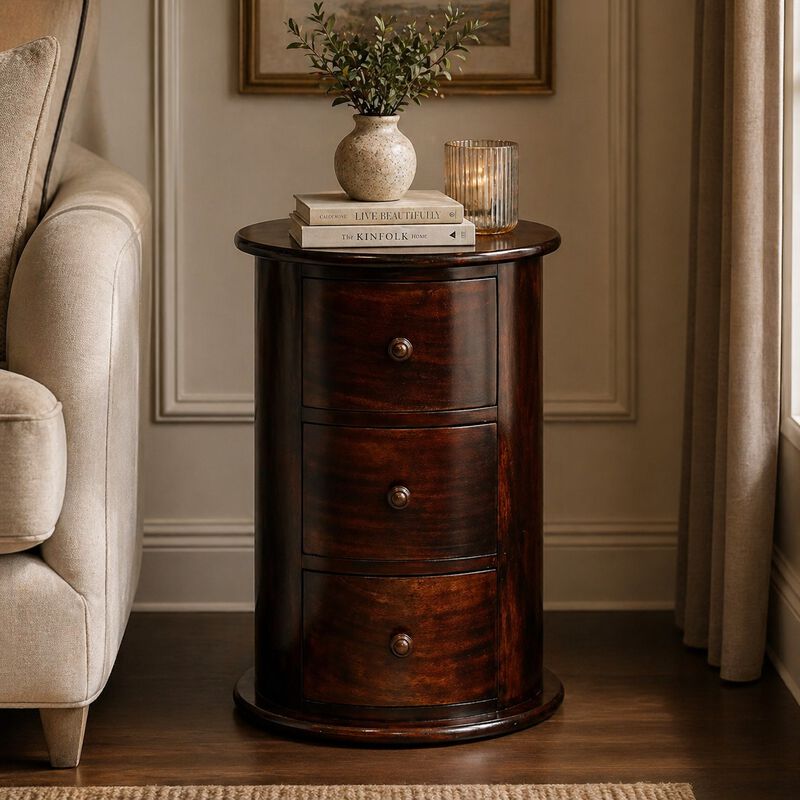Artisan Furniture Solid Wood California Walnut Drum 3 Drawer Chest , Brown image number 1