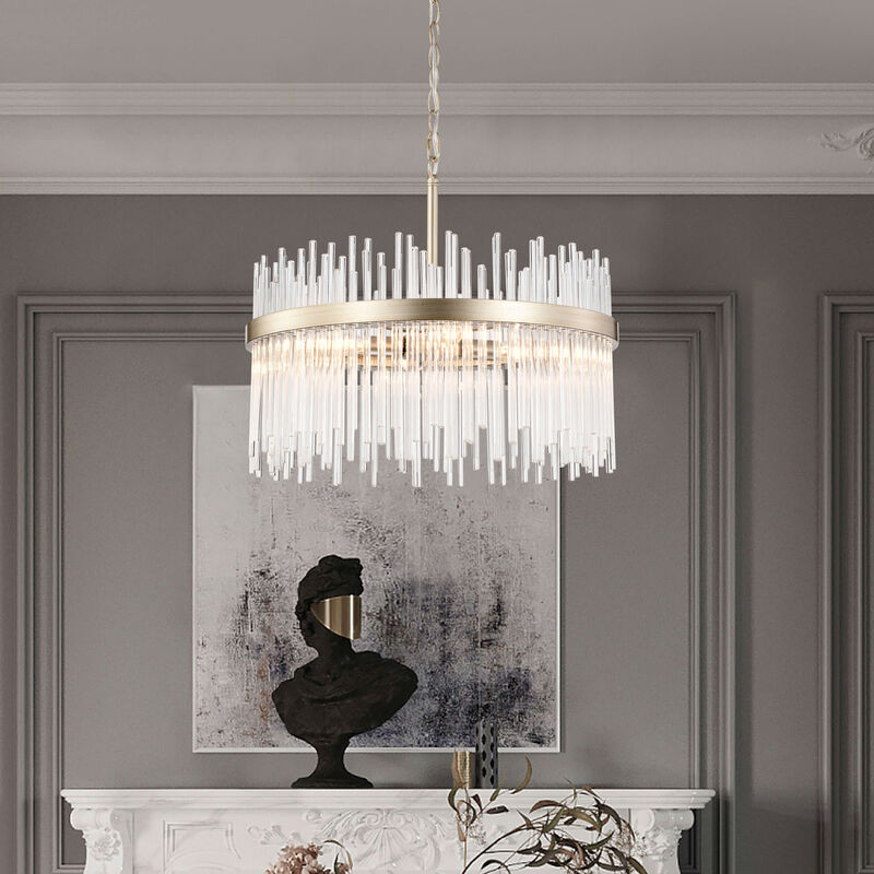 Paula 5-light Brushed Champagne Silver Clear Glass Bars Chandelier image number 2