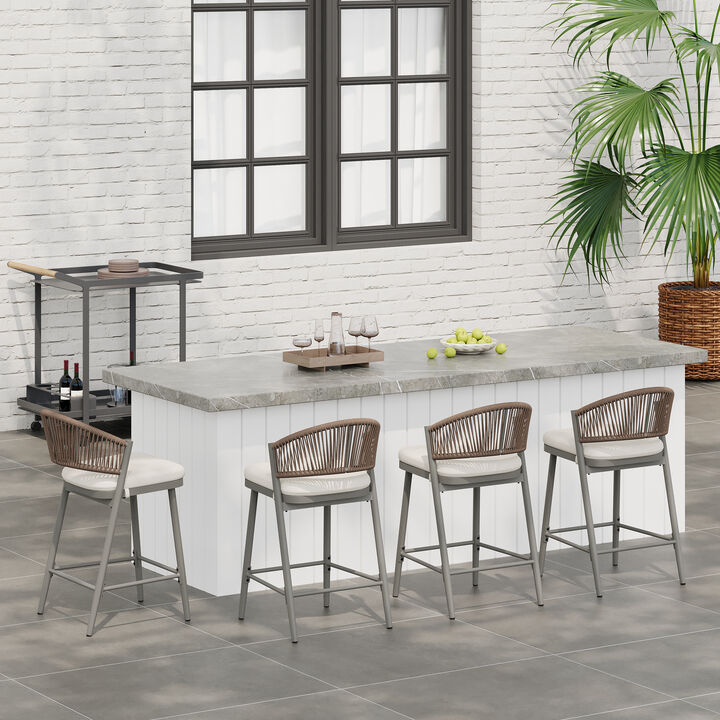 Christopher Knight Home Ortiz Outdoor 26" Metal and Rattan Counter Stools with Scallop-shaped Backrest (Set of 4)