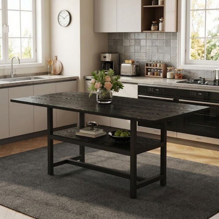 Whisen 71" Minimalist Dining Table with Storage Shelf, MDF Metal, Utility Table for Family Gatherings Living Room Kitchen