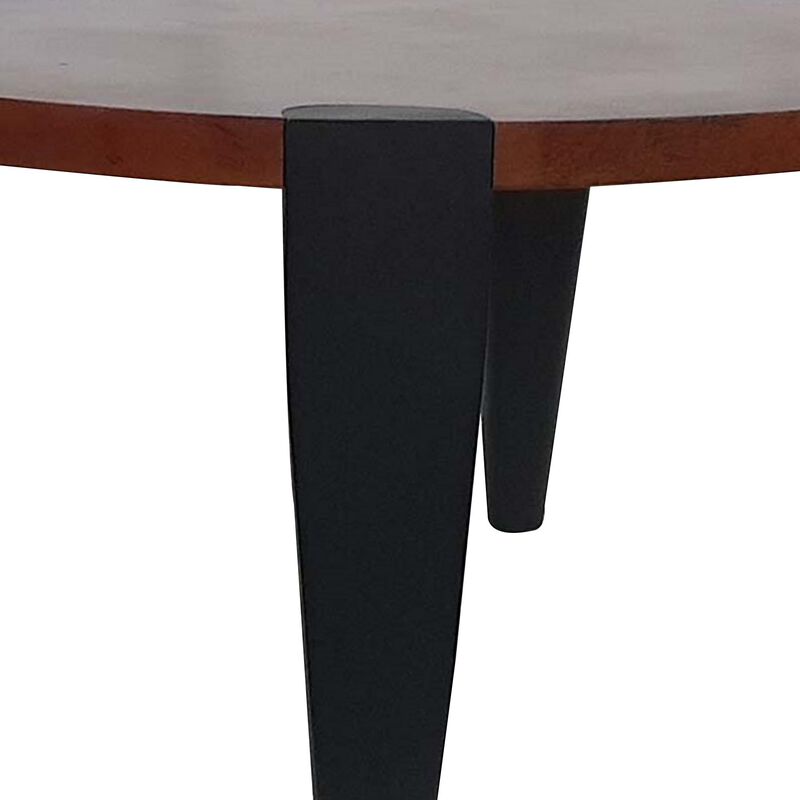 Max 35 Inch Oval Top Coffee Table, Mango Wood, Iron Frame, Brown, Black