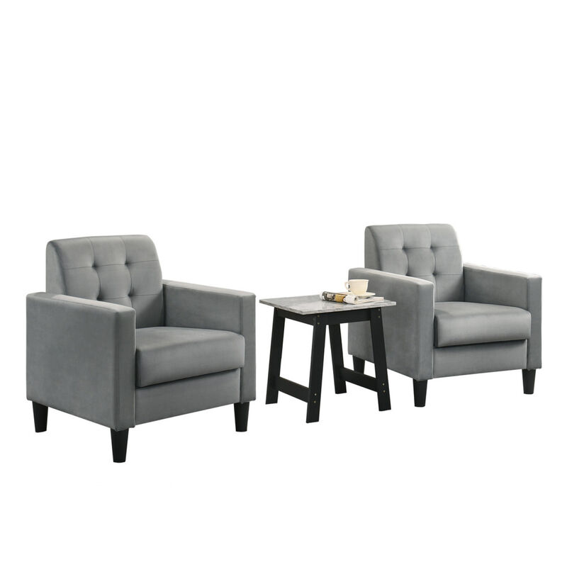 Hale Light Gray Velvet Armchairs and End Table Living Room Set