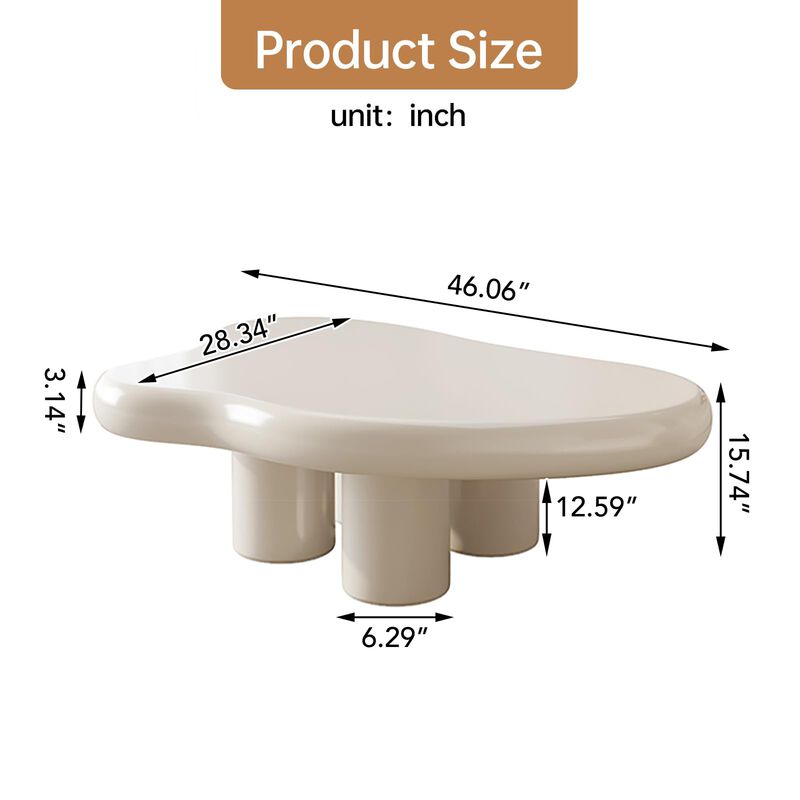 Guyii Cloud Coffee Table, Cute Coffee Table, Upgraded White Modern Tea Table, Irregular Indoor End Table for Living Room, Free S