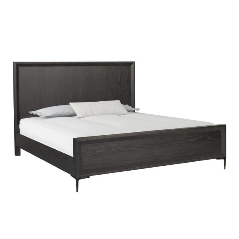 Kaira King Size Bed, Metal Accents, Espresso Brown Solid Rubberwood - Benzara