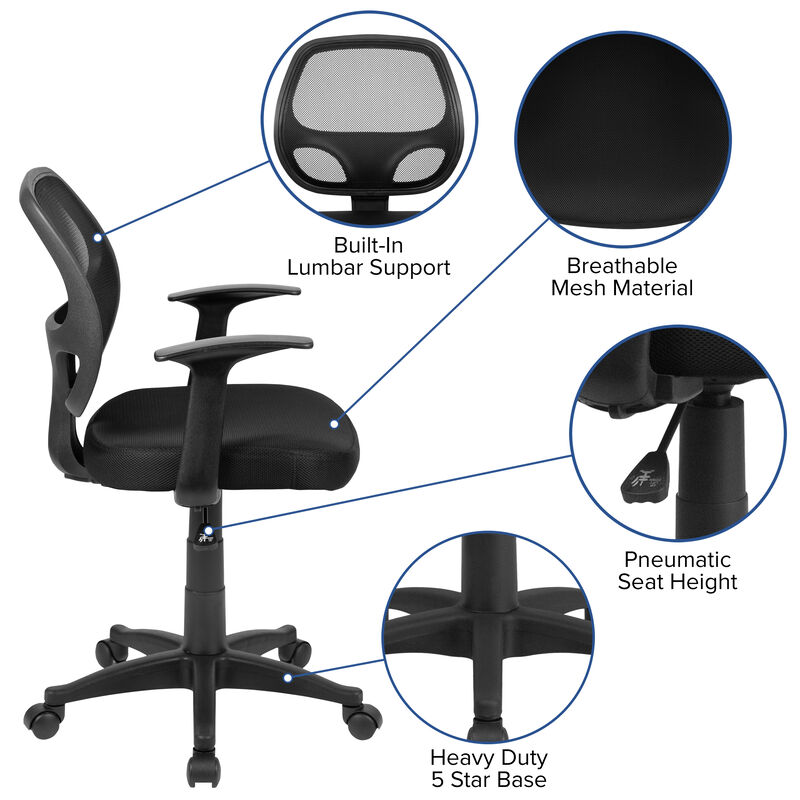 Mallard Mid-Back Mesh Swivel Ergonomic Task Office Chair with T-Arms - Desk Chair