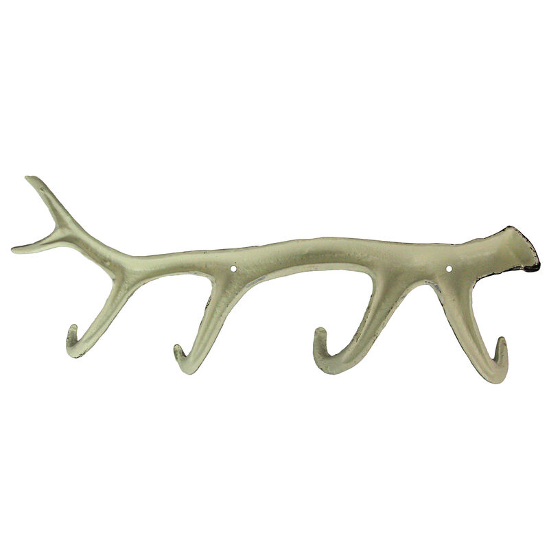 Painted Brown and White Cast Iron Deer Antler Wall Mounted Hook Rack Coat Towel Key Hat Hanger - Easy Install - Lodge, Cabin Or Western D&eacute;cor 16 Inches Long image number 2