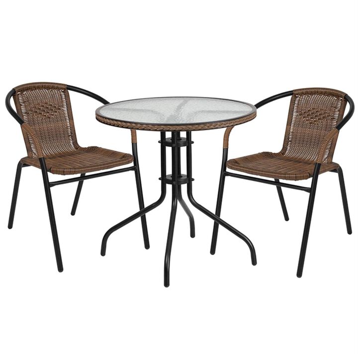 28RD Black Table Set w/Rattan