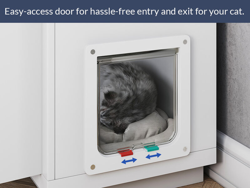 BELLEZE 79" Fireplace TV Stand for TVs Up to 85" With Cat Litter Box, LED Light Entertainment Center with Storage and 36" Electric Fireplace Heater, Large Media Console Table for Living Room, White