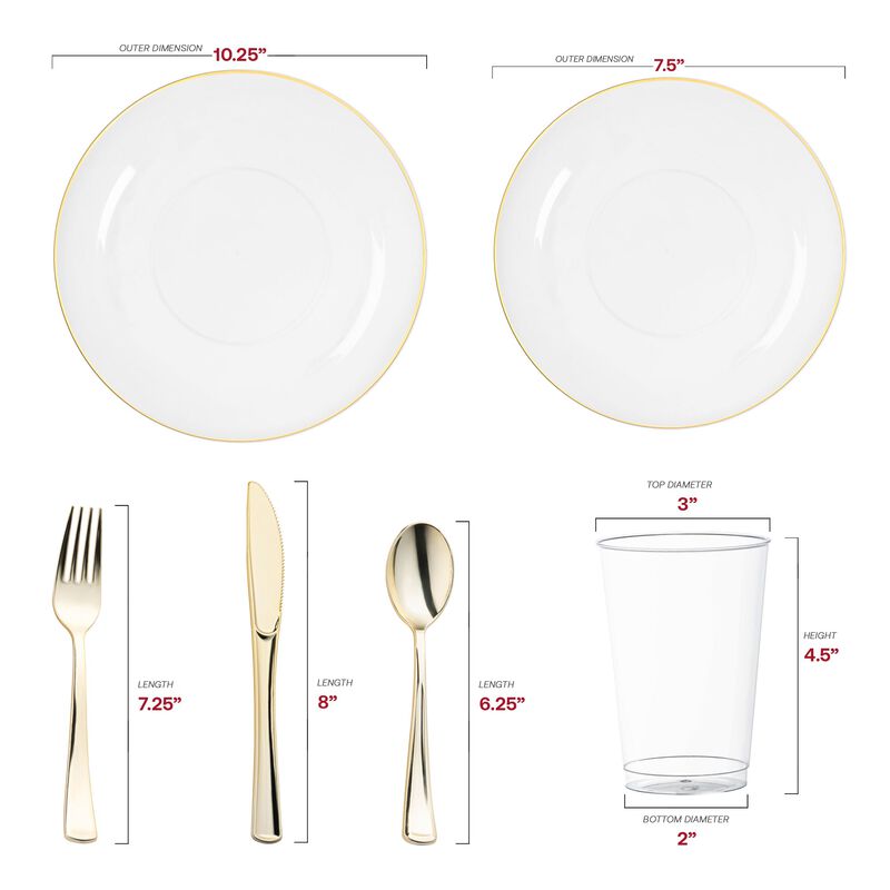 Clear with Gold Rim Organic Round Plastic Plastic Wedding Value Set (120 Sets) image number 2