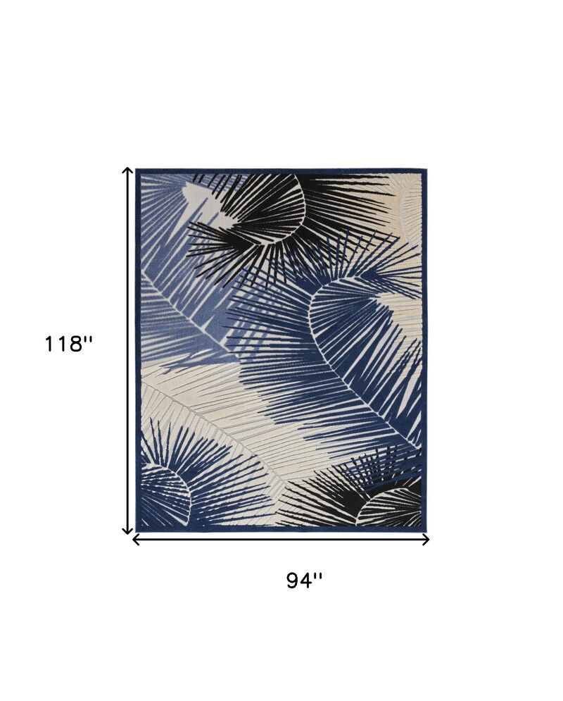 HomeRoots 8' X 10' Navy Blue Ivory And Black Palm Leaf Indoor Outdoor Area Rug image number 6