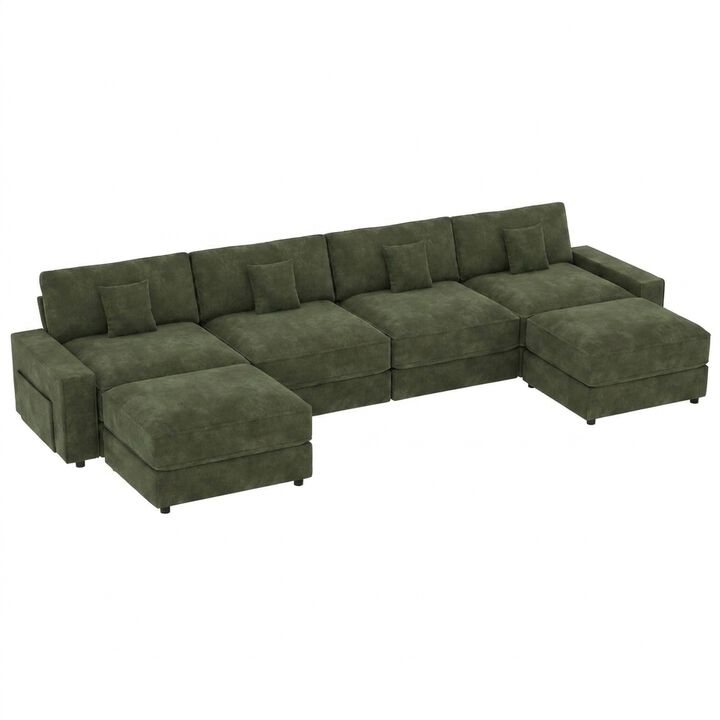 Vipbear 148" Modular U-Shaped Sectional Sofa, Oversized Couch with Movable Ottoman, Living Room