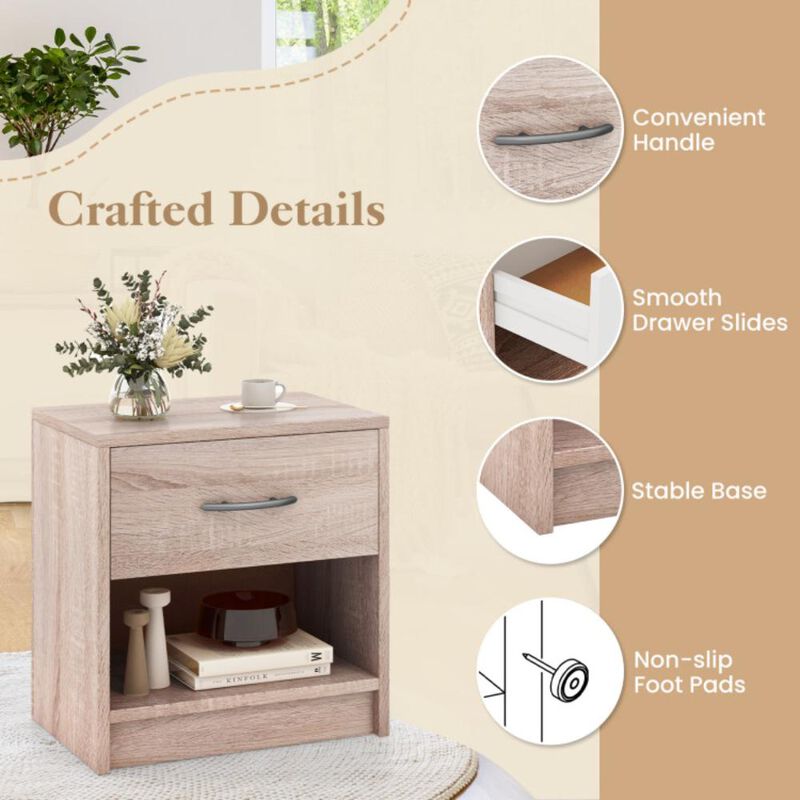 Hivvago Bedside Table Nightstand with Drawer and Open Storage Shelf