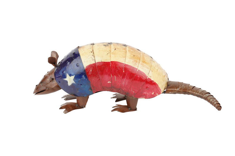 HomeRoots 16" Red Off White And Blue Metal Armadillo Tabletop Sculpture image number 0