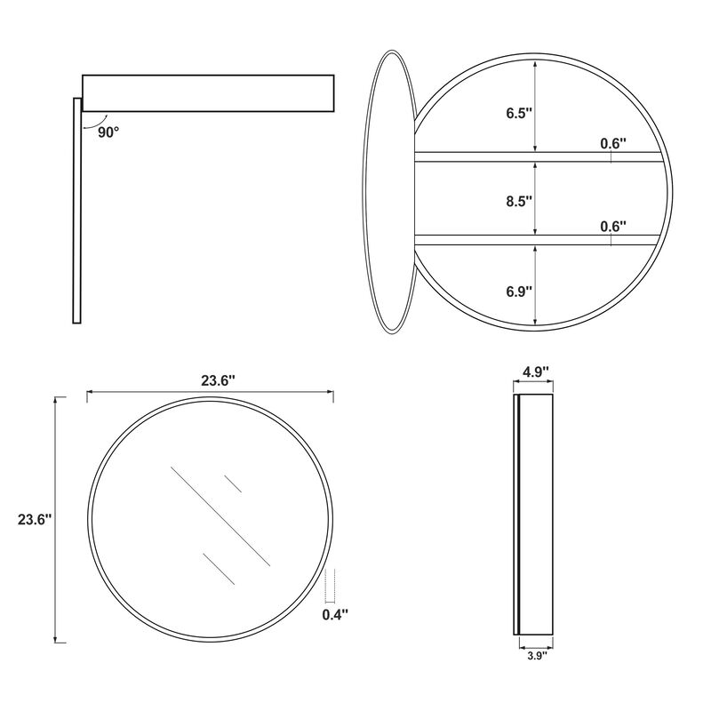 24 Round Black Surface Mount Medicine Cabinet with Mirror