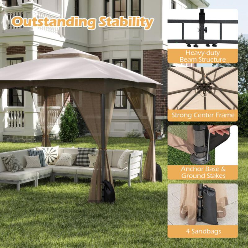 Hivvago Heavy-Duty Patio Gazebo with Netting Walls and 4 Sandbags