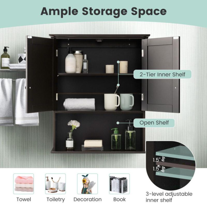 Hivvago 2-Door Wall Mount Bathroom Storage Cabinet with Open Shelf
