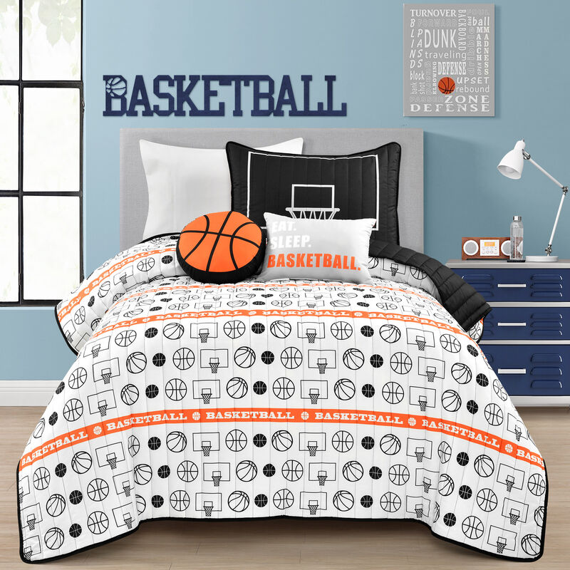 Basketball Game Reversible Oversized Quilt Set for Kids - Sports Decor
