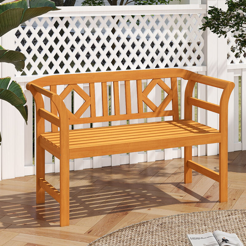 Outdoor Acacia Wood 2-Person Loveseat with Backrest and Armrests for Porch-Natural