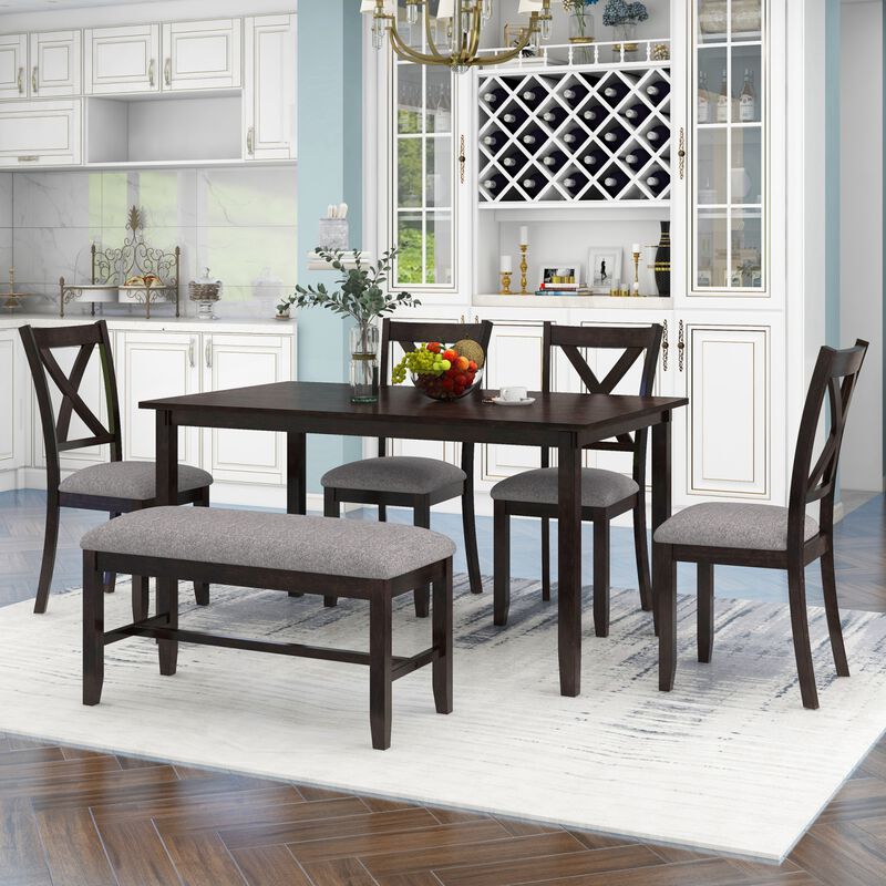 Streamdale 6-Piece Dining Table Set with Fabric Chairs and Bench
